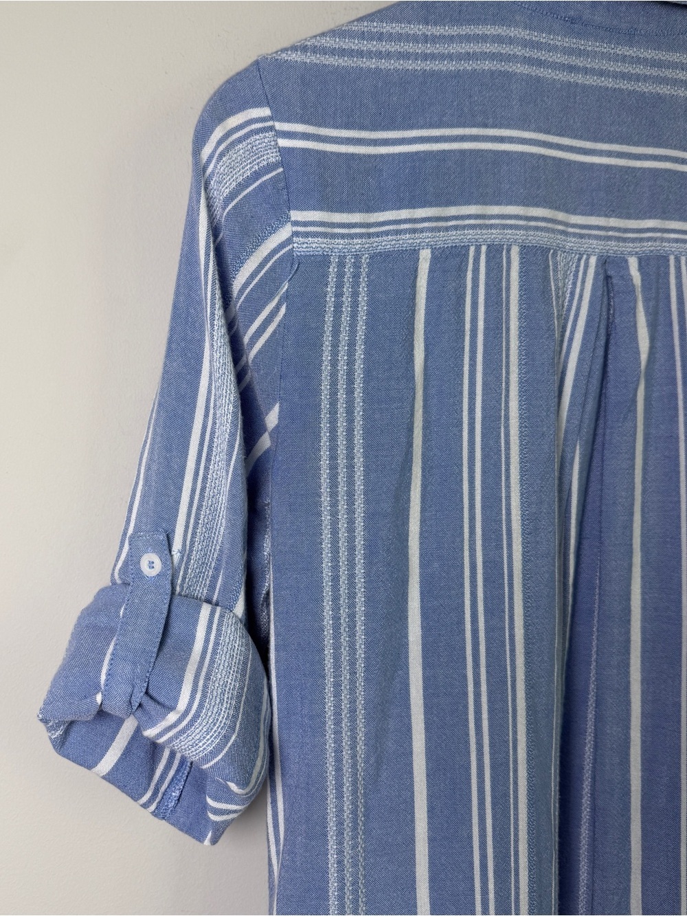 Tommy Bahama Striped Maxi Shirtdress Long Sleeve Roll Cuff Coastal Blue White XS - Picture 5 of 9